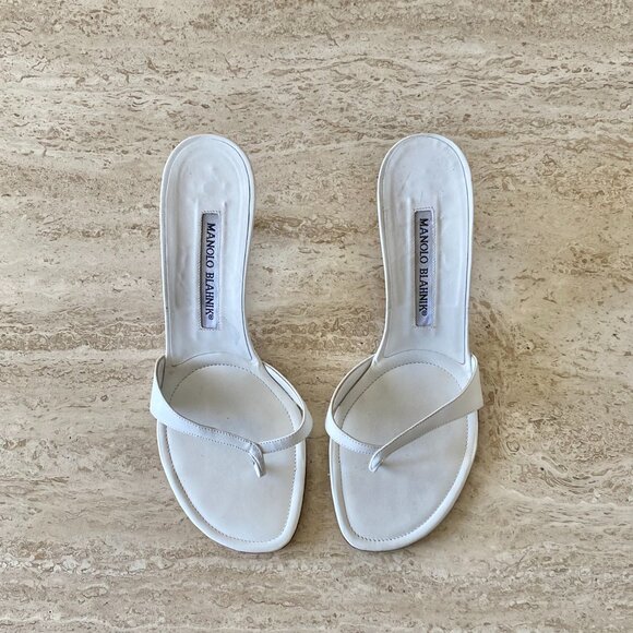 Vintage Manolo Blahnik Thong Kitten Heel Sandals - Picture 2 of 8